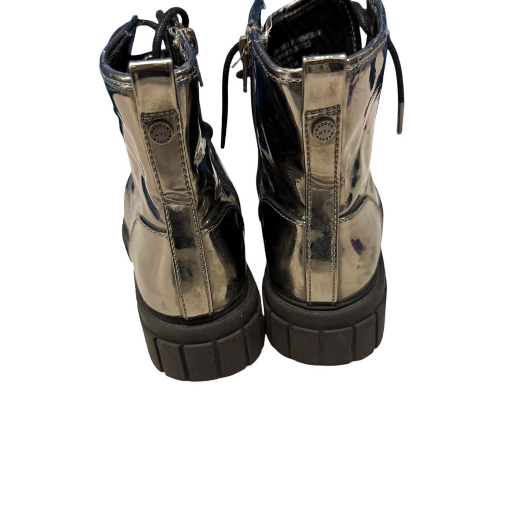 Madden NYC Combat Boots Silver Metallic Lace Up Lug Sole Boots Size 5 - Picture 4 of 7